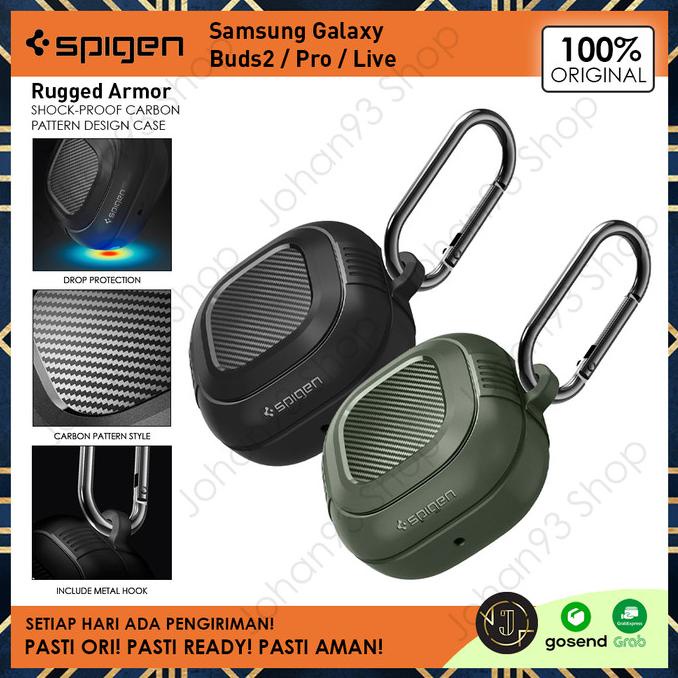 ~~~~~] SPIGEN Rugged Armor Carbon Samsung Galaxy Buds Live Soft Case - Hitam, Buds2/Pro/Live