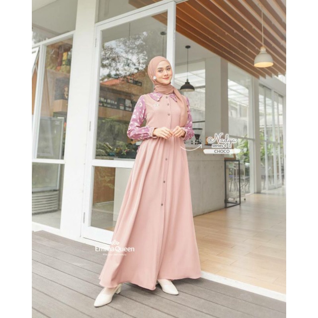 Emmaqueen Nadya Series 4 Dress motif Gamis Muslim Syari Busui Friendly Tersedia Size S-XXXL