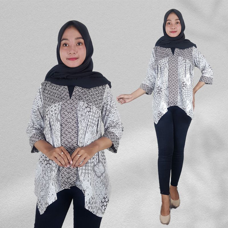 Blus Batik Wanita Model Kartini Warna Soft - Naira Batik