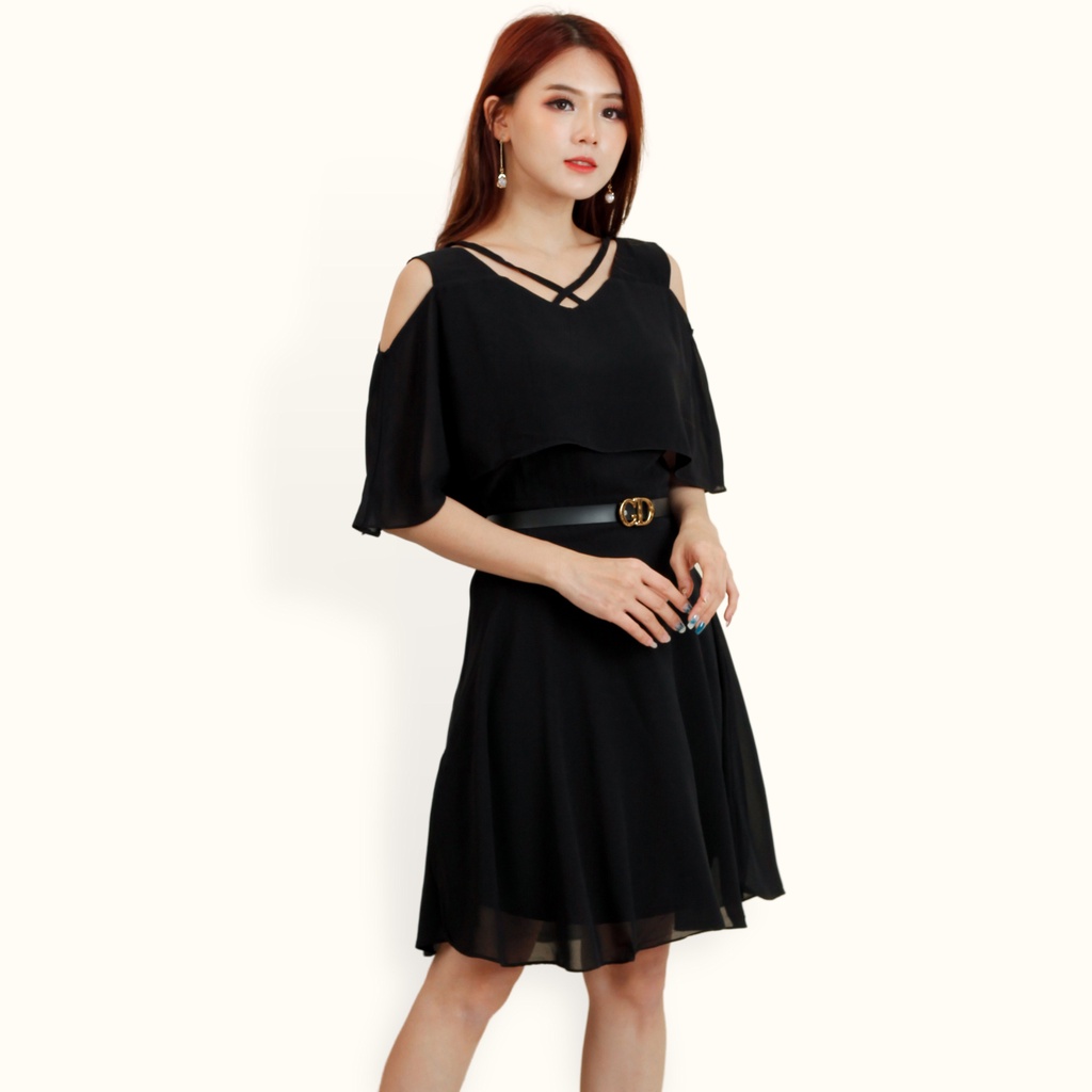 Midi Dress lengan pendek sifon Wanita Gaya Korea Model terbaru - XSHOP Envy