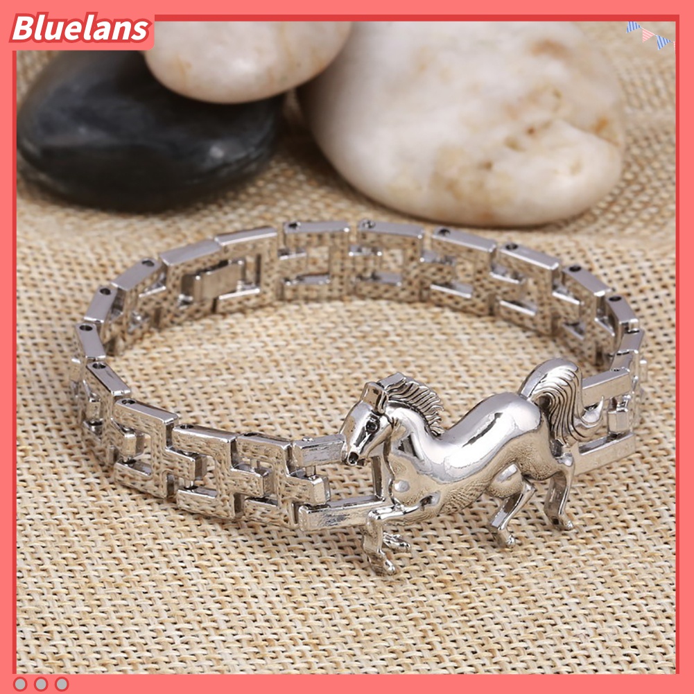 Bluelans Gelang Bangle Bahan Titanium Steel Desain Kuda Berlari Untuk Pria