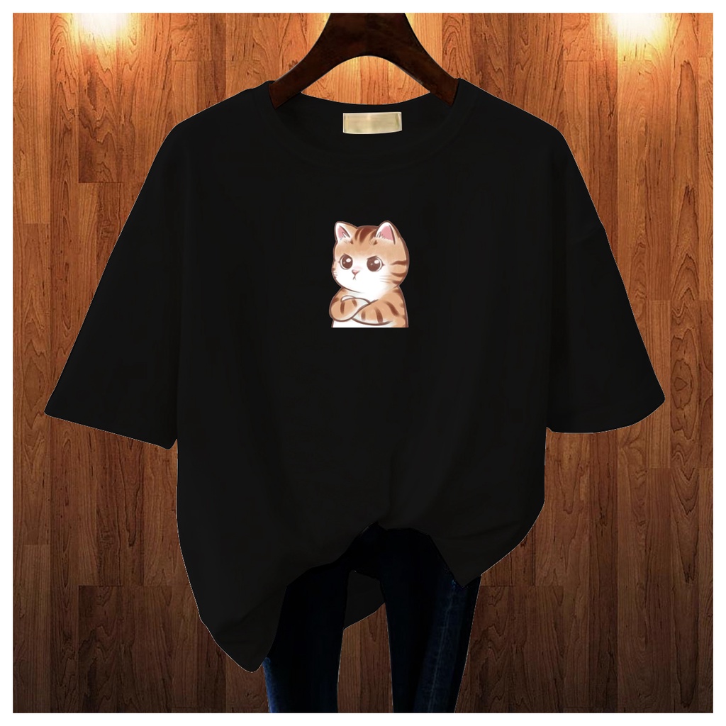 CALVIERO SHOP - BAJU KAOS ATASAN WANITA PRINT ANGRY CAT LOGO GALAXY PRINT