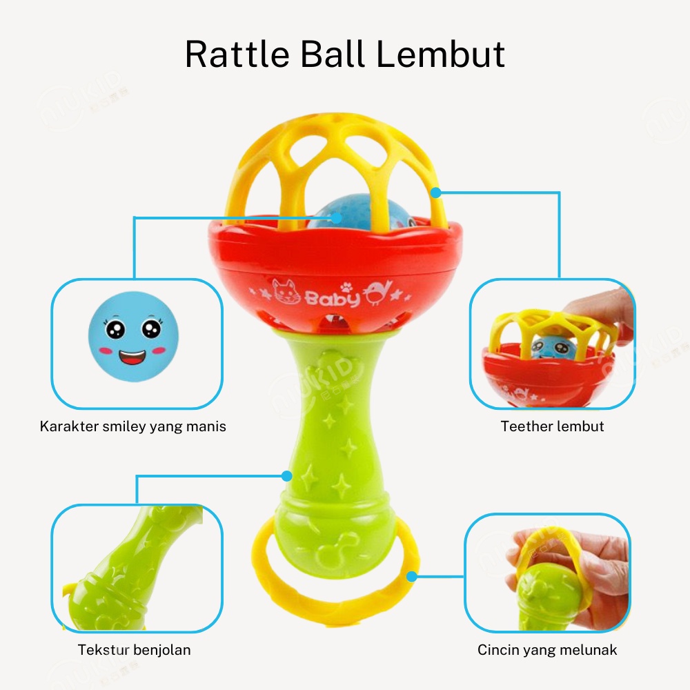 NIUKID MAINAN KERINCINGAN BAYI TEETHER RATTLE STICK MAINAN GIGITAN BAYI BPA FREE