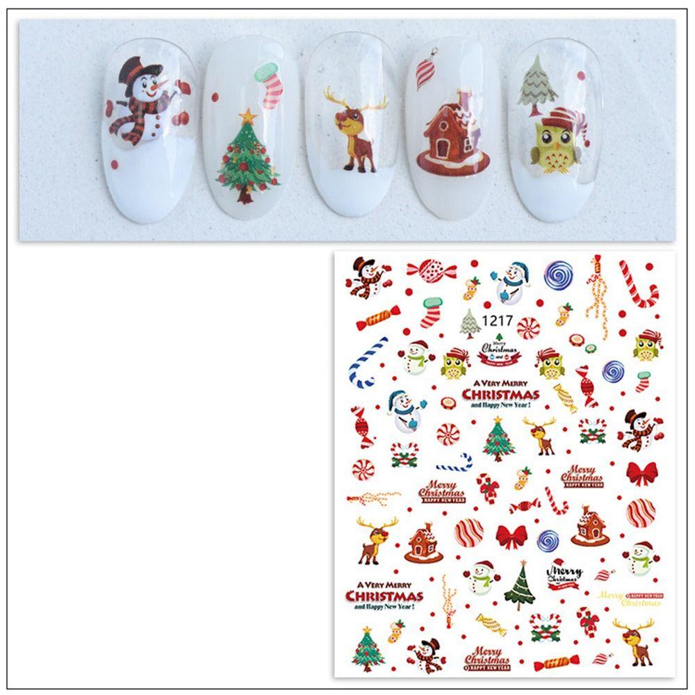 Augustina 2 Lembar Stiker Kuku Motif Snowflake / Pohon Natal Untuk Nail Art DIY
