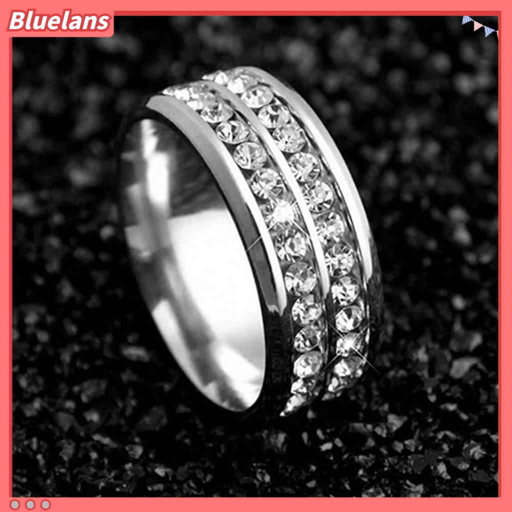 Bluelans Ring Wide-width Fadeless Titanium Steel Double Rows Rhinestone Unisex Jewelry Party