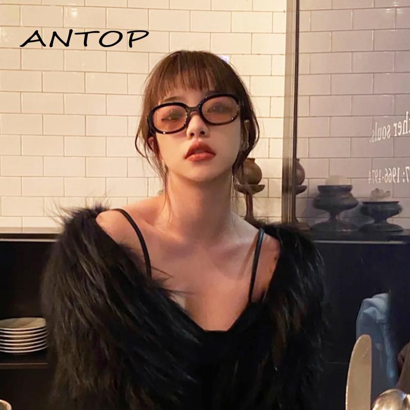 【antop】Kacamata Hitam Bentuk Oval Gaya Vintage Untuk Wanita