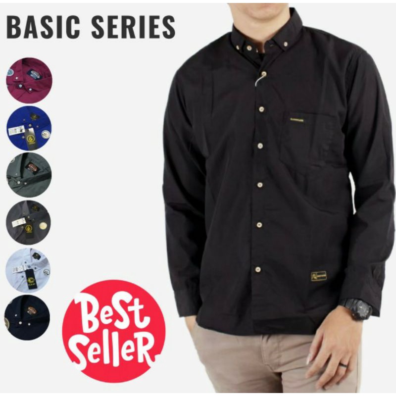 (COD) kemeja cowok polos lengan panjang slimfit hem pria kantor hitam navy putih maron army