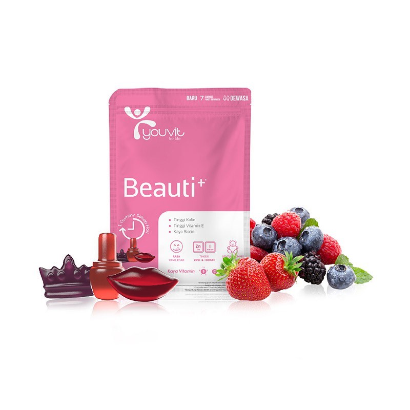 Youvit Beauti+ Multivitamin sachet isi 7 gummy | Beauty plus Vit E, C, Zink dan Biotin