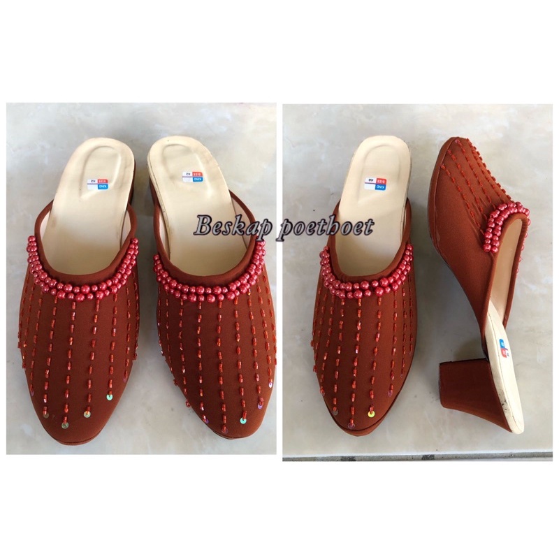wedding shoes slop pengantin payet warna terracotta terakota merah bata