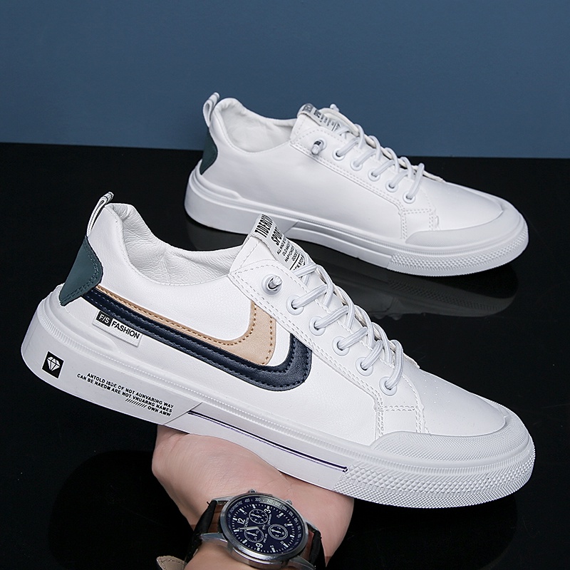 Mainland Sepatu Putih Sneakers Pria Bahan PU Fashion Casual Outdoor KSC112