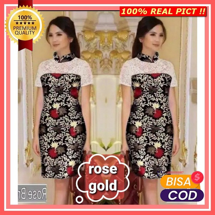Dress Span Scuba Polos Lengan Tile Dress Natal Baju Ke Gereja Dres Pes Dress Brukat Batik Wanita Baj
