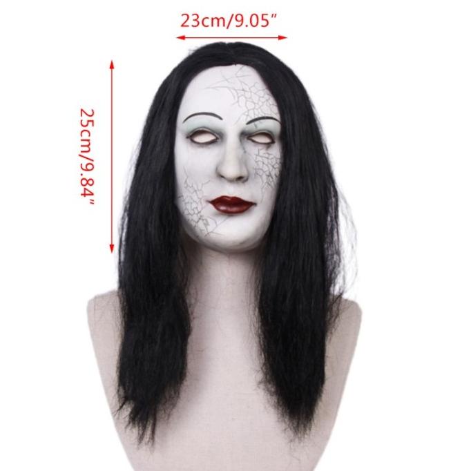 TOPENG HANTU WANITA RAMBUT PANJANG HALLOWEEN BAHAN LATEX ERG846B4DF