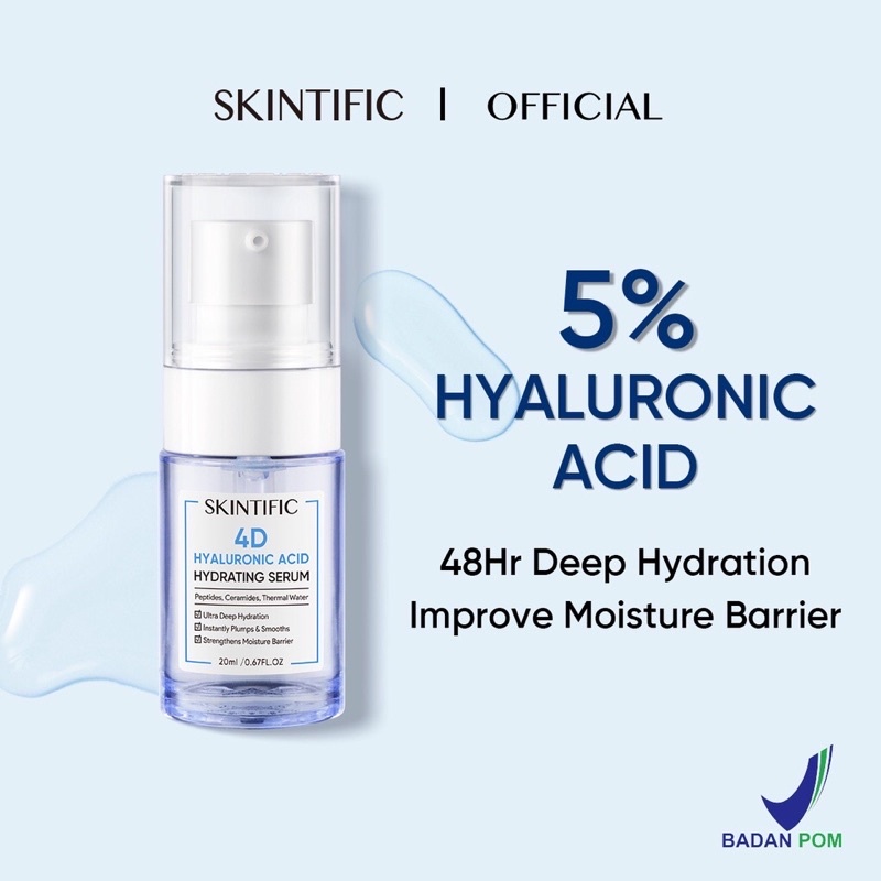 SKINTIFIC 4D HYALURONIC ACID HYDRATING SERUM 20ML / SERUM UNTUK MENGHIDRASI DAN MELEMBAPKAN KULIT SKINTIFIC