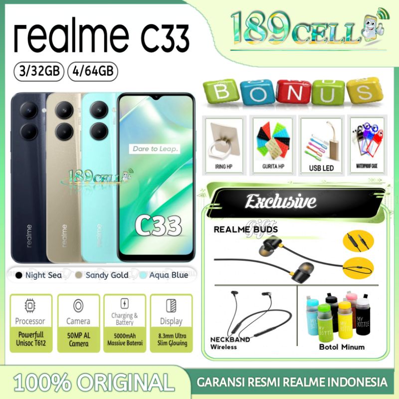 REALME C33 4/128 | REALME C33 4/64 | REALME C33 3/32 | Narzo 50i Prime 3/32 &amp; 4/64| C11 3/32 GARANSI RESMI REALME INDONESIA
