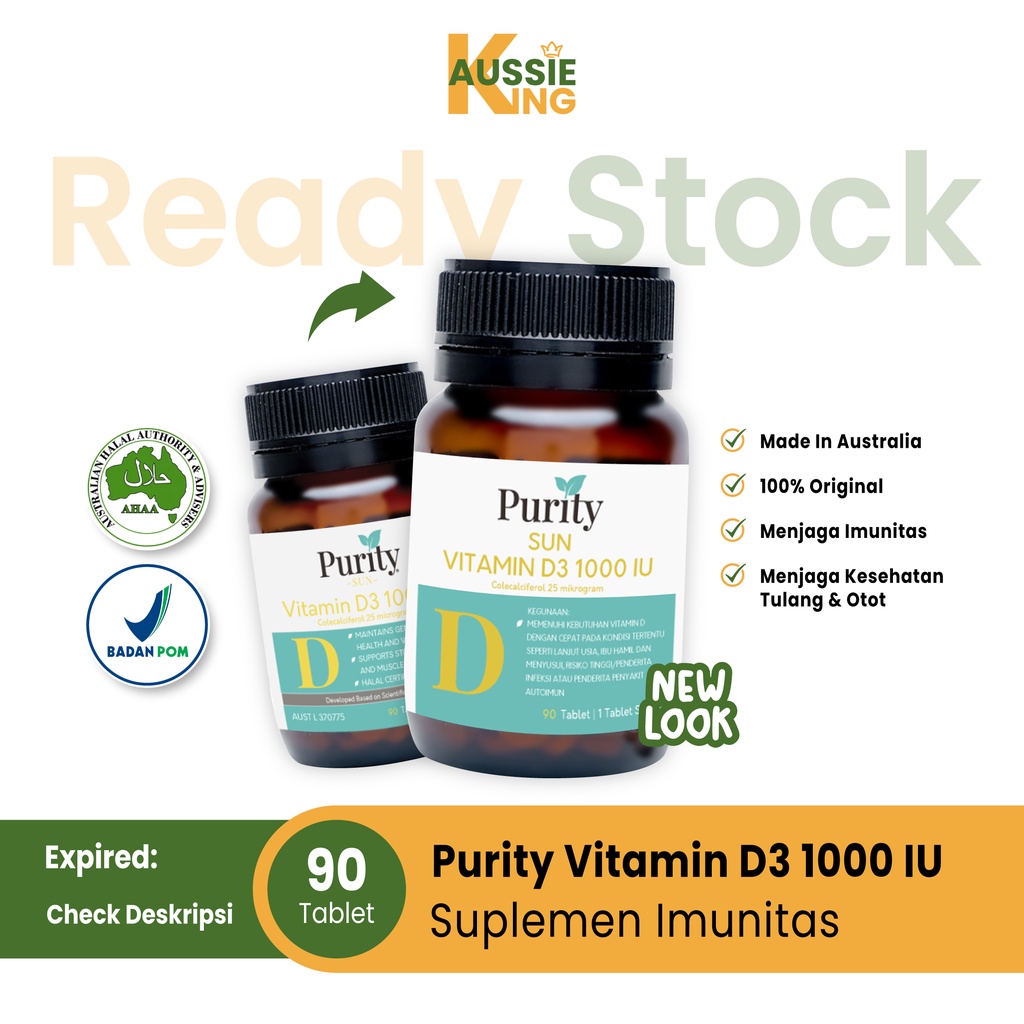 [Halal] Purity Vitamin D Purity Sun Vitamin D3 1000 IU 90 Tablet - Vitamin Australia Natural