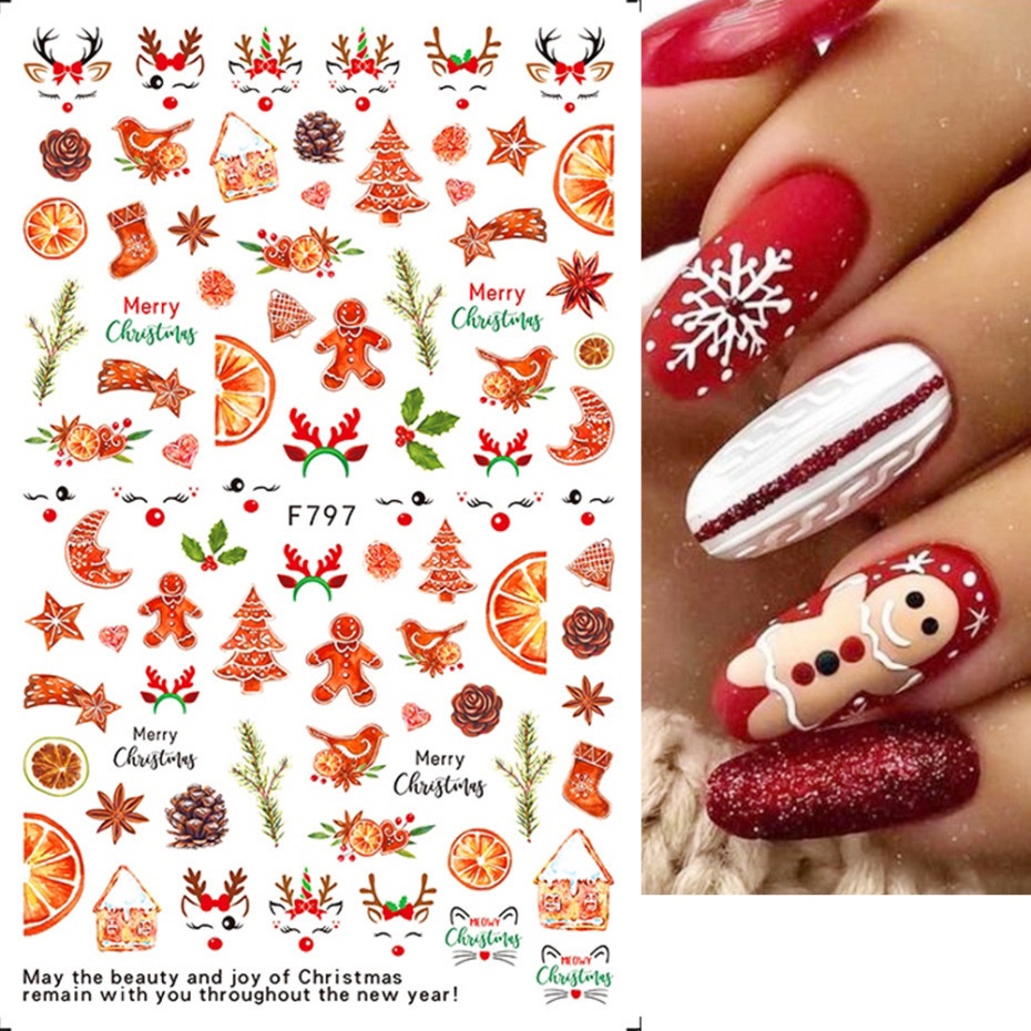 1 Pc Stiker Kuku Motif Natal 3D Untuk Dekorasi Nail Art