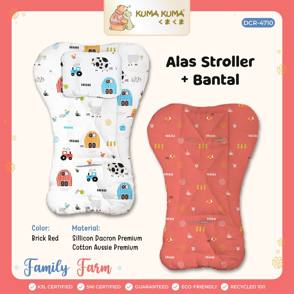 KUMA KUMA - ALAS STROLLER + FREE BANTAL (NEW MOTIFF !!!) / SATU SET / ONE SET / BRICK RED / ASH PURPLE / BREAD AND BUTTER BLUE / ROYAL BLUE / PEACH / TERBARU / EMPUK / ALAS STROLLER MURAH / FREE BANTAL