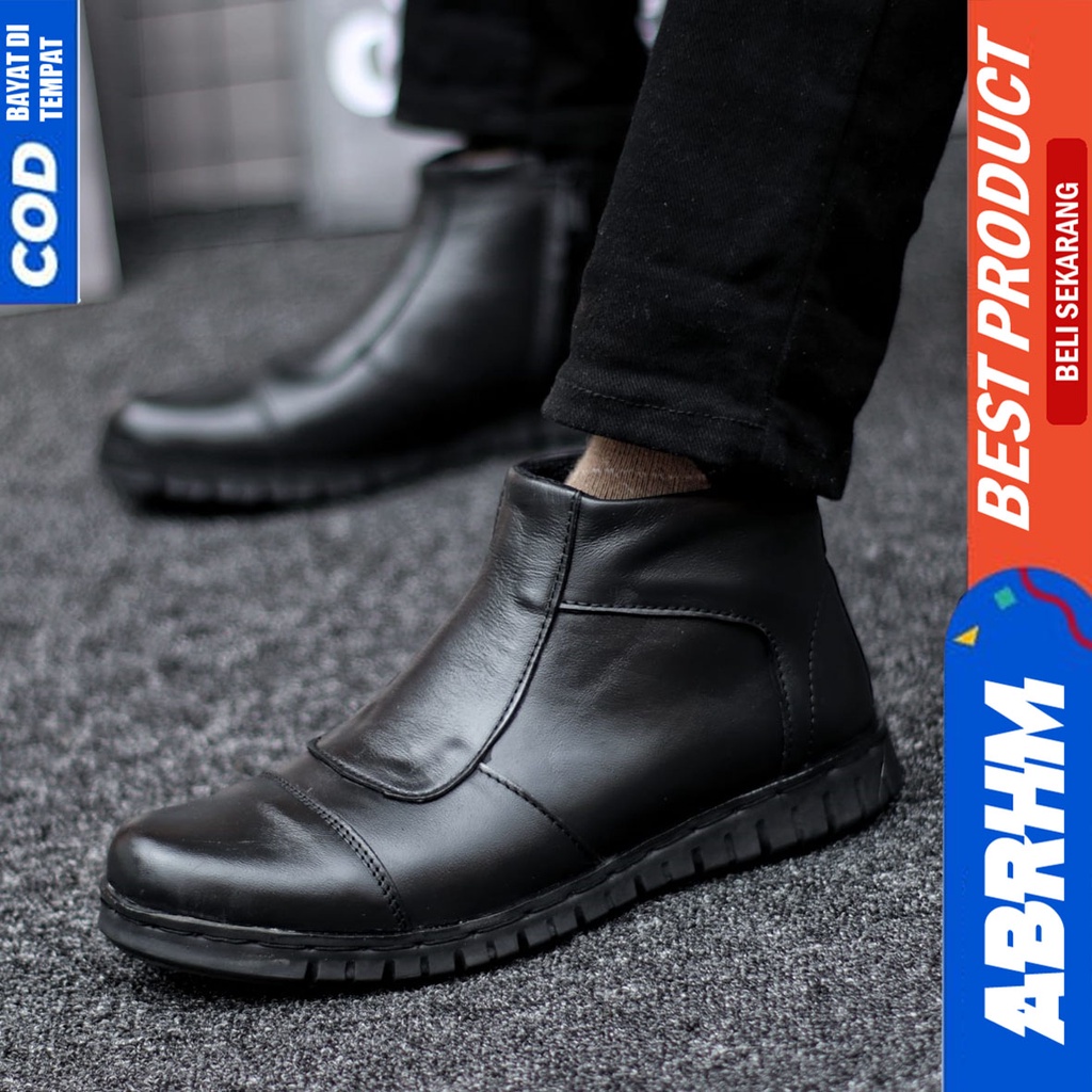 Sepatu Boots Pantofel Formal Kulit Asli Kerja Kantor Hitam Pria Abrhm Estem