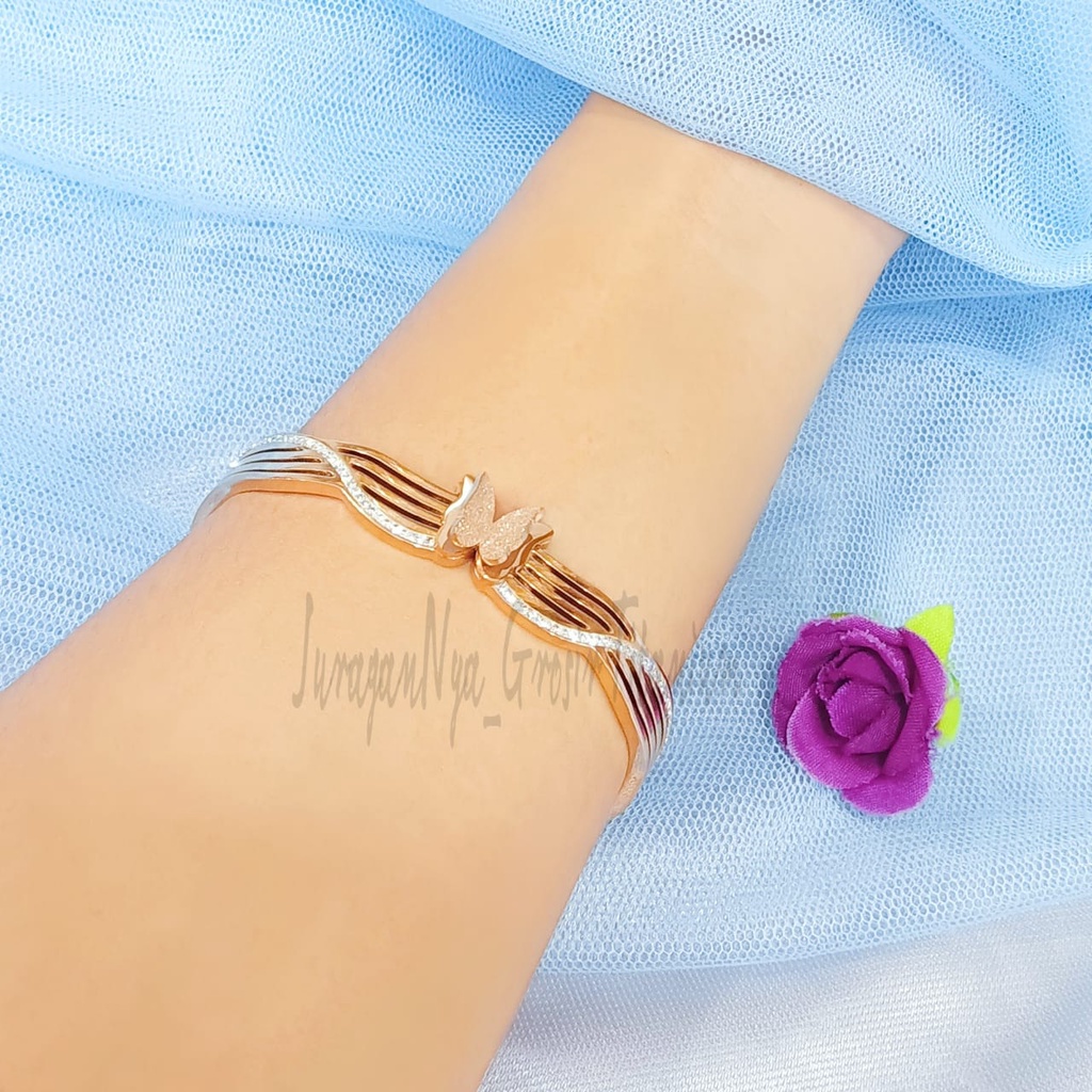 GELANG BANGKOK  TITANIUM BUTTERFLY PERMATA MEWAH ANTI KARAT&amp;ANTI LUNTUR