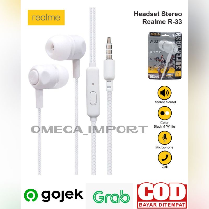 (OM) HF HEADSET REALME R-33 + MIC SUPERR BASS