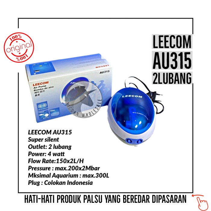MESIN POMPA UDARA AERATOR AQUARIUM 2 LUBANG LEECOM AU315 4WATT ORI(U6B5) Aerator Aquarium PAKET AERA