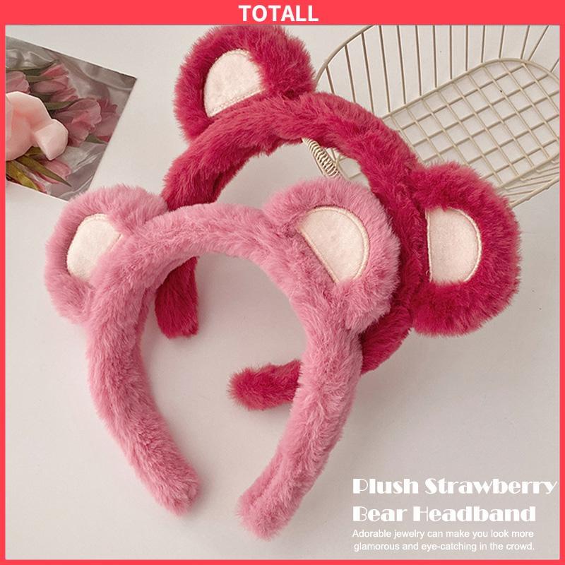 COD Ikat Kepala Cuci Muka Wanita Beruang Stroberi Mewah Ikat Kepala Jepit Rambut Lucu Hiasan Kepala-Totall