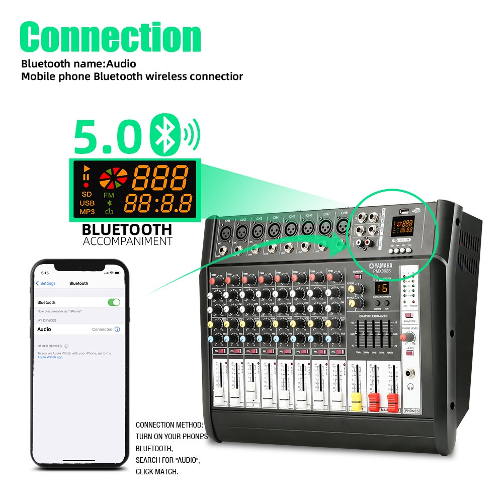 Mixer Audio Profesional Y PMX802S 8 sound strip built-in 650 watt power amplifier * 2 saluran 2 mikrofon nirkabel genggam 16DSP Layer 2 Equalizer Mendukung pemutaran Bluetooth/USB/MP3/PC Peralatan bernyanyi luar ruangan KTV