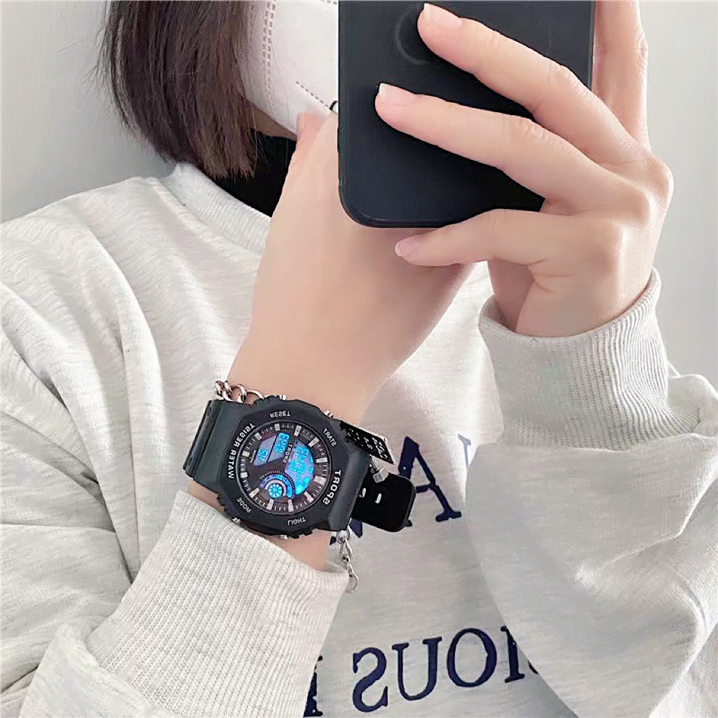 COD✅ Jam Tangan Digital Wanita Pria Rubber Fashion LED Watch Sport Remaja Bulat Gaya Korea Harga Grosir   S1248