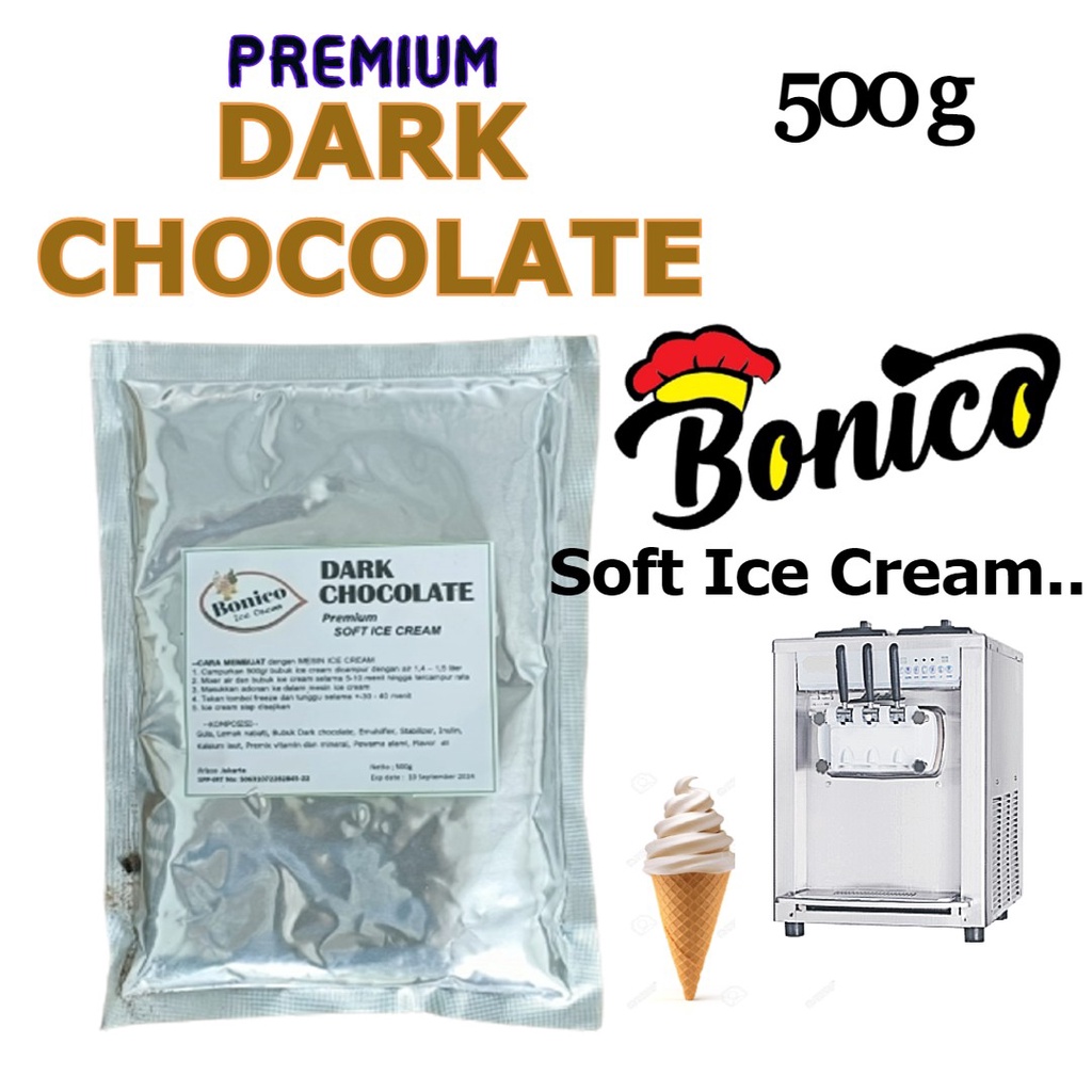 

BONICO DARK CHOCOLATE SOFT ICE CREAM POWDER 500gr PREMIUM RESTO bubuk es krim mesin Chocolate cone frizco COKLAT LEMBUT