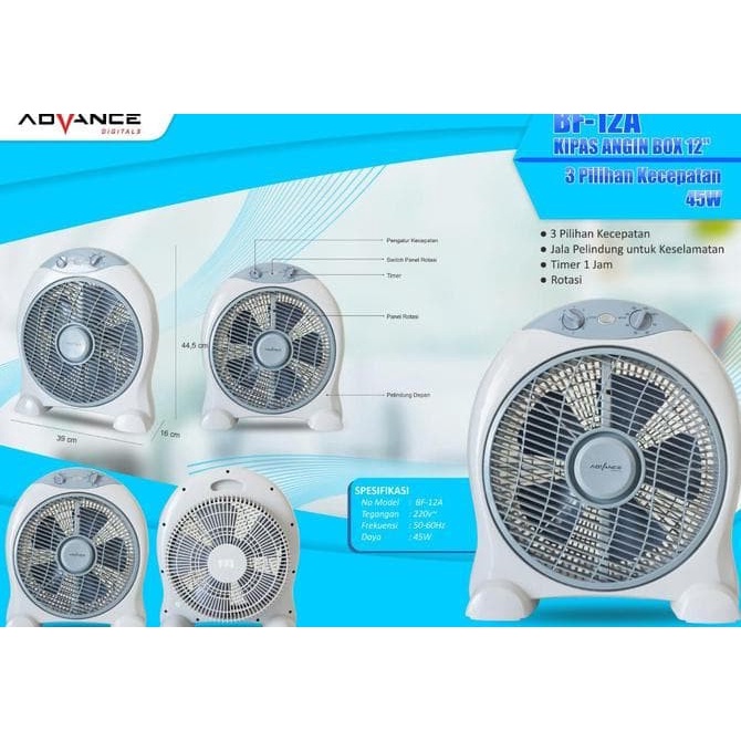 KIPAS ANGIN MEJA 12" BF12A ADVANCE / KIPAS ANGIN LANTAI BOXFAN BF-12A ADVANCE DENGAN PENGATUR WAKTU/