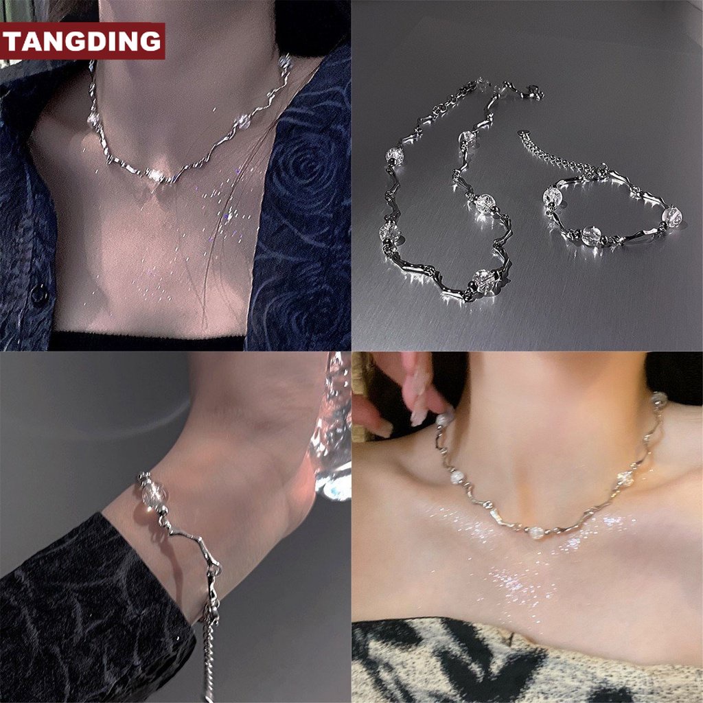 【COD Tangding】Kalung Choker Bahan Logam Aksen Manik-Manik Untuk Wanita