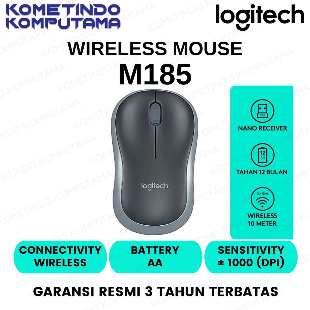 Logitech M185 Swift Grey Mouse Wireless Compact untuk Windows, Mac, ChromeOS ABU ABU