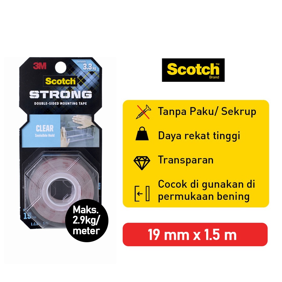 3M Scotch VHB Strong 2 sisi Mounting Tape Transparan 19mmx1.5m 410-S19