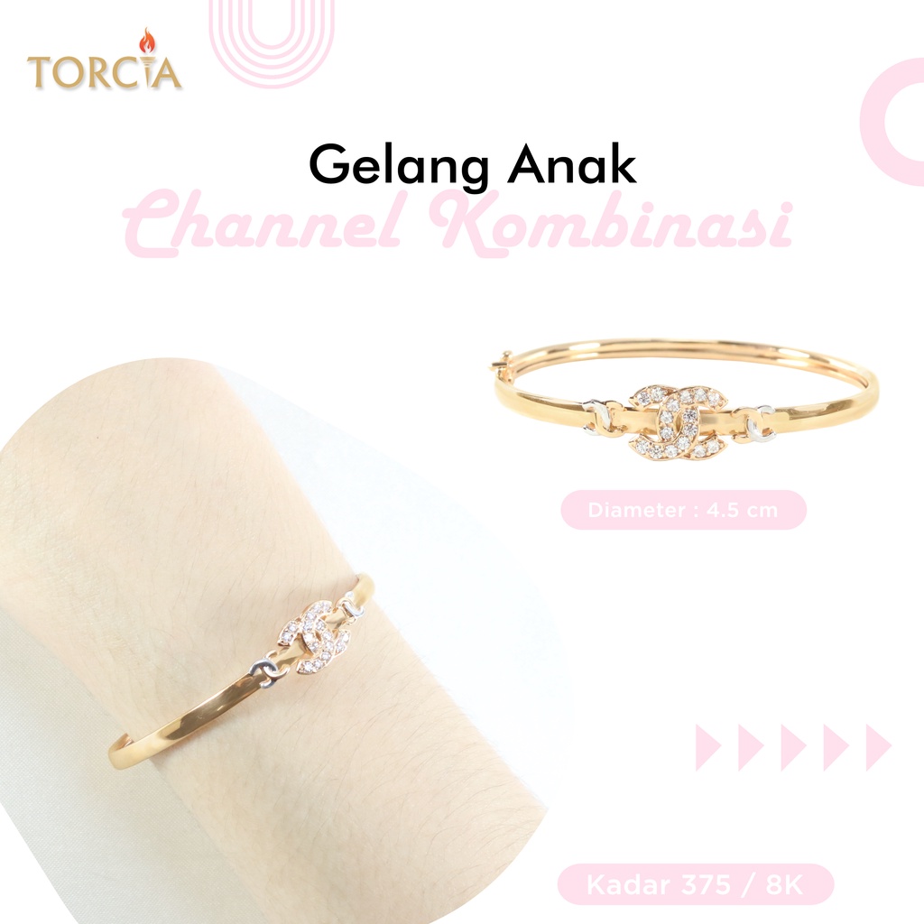 Gelang Bayi dan Anak Emas Asli Logo Brand Kombinasi Kadar 375 Torcia