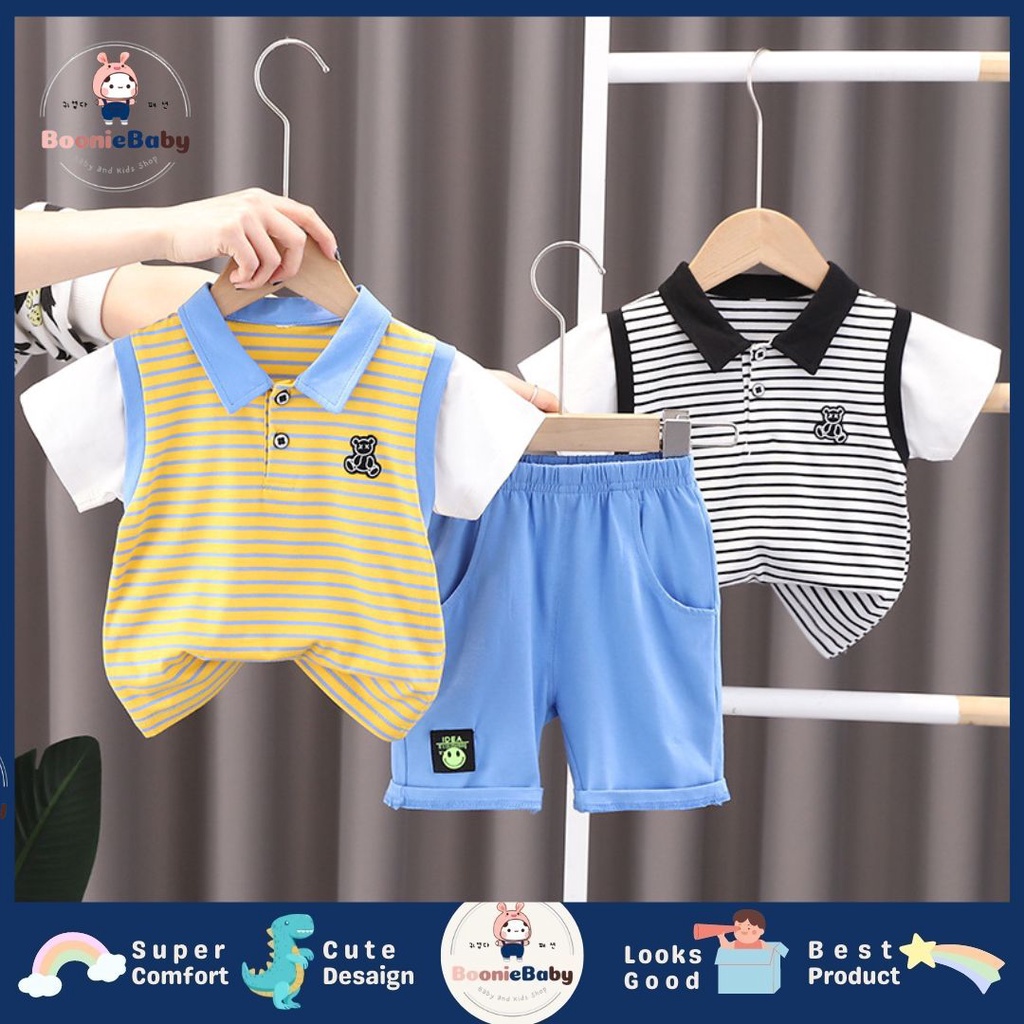 boonie COD setelan kemeja anak laki laki import baju anak cowok original impor kemeja anak cowok import kemeja lengan pendek celana pendek motif SET KRAH JOSE