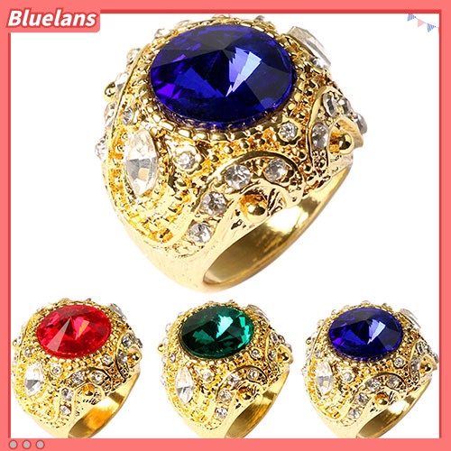 Bluelans Men Vintage Luxury Big Resin Crown Gold Plated Alloy Ring Jewelry Size 7-10