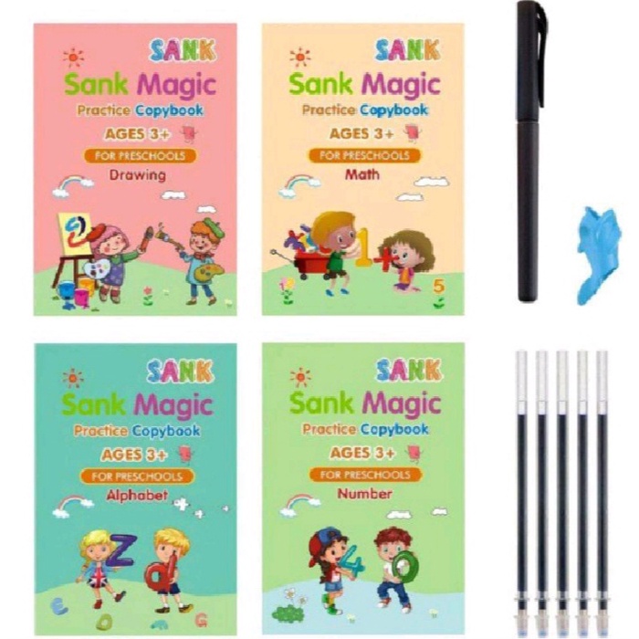 

Sank Magic Book Set Buku Latihan Menulis1 set isi 4 buku + pen + refill Magic Practice Book