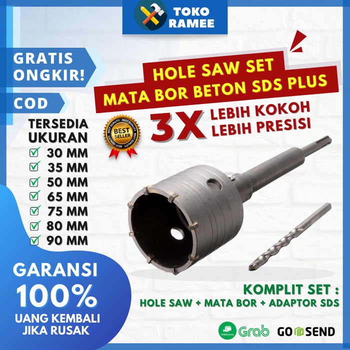 1 SET Mata Bor Hole Saw Drill Pelubang Beton Tembok Pipa 50 65 75 80MM