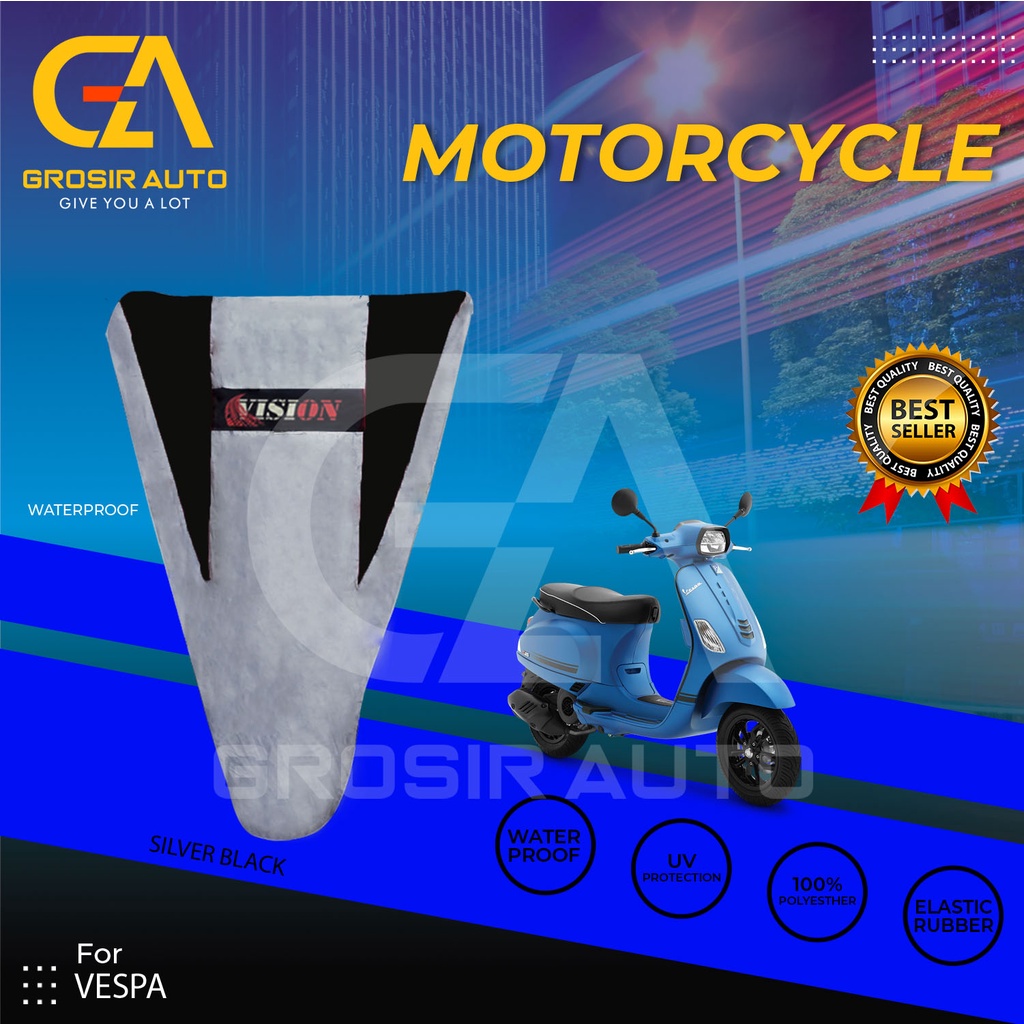 Cover Motor / Selimut Pelindung  Sarung Motor / Penutup Motor Vespa Vision Silver Hitam Waterproof