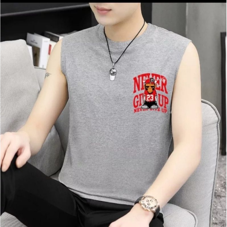 singlet never give up - kaos singlet pria-kaos tanpa lengan-singlet pria-kaos tanpa lengan pria- tan