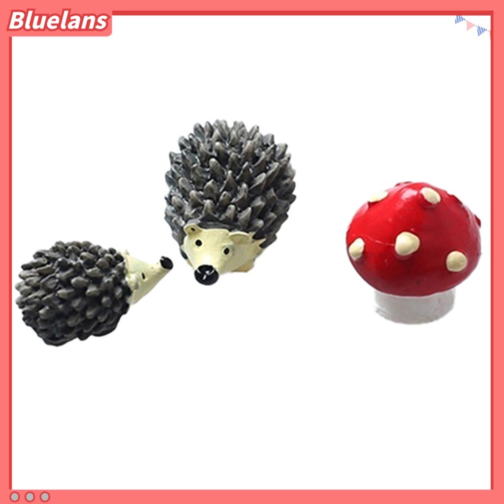 3 pcs/Set Miniatur Landak dan Jamur Polkadot Merah Berbahan Resin untuk Lanskap Taman Lumut