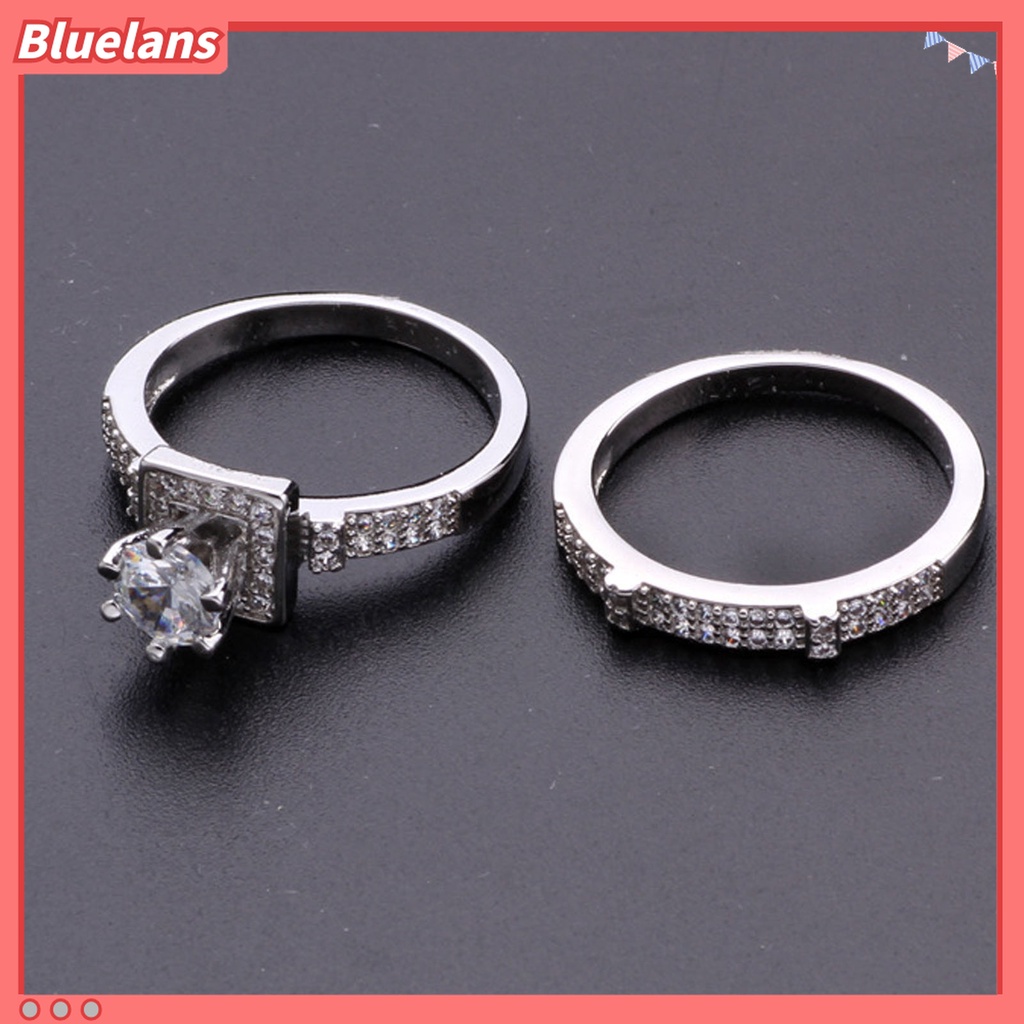1 Pasang Cincin Berlian Imitasi Bentuk Geometris Untuk Pernikahan
