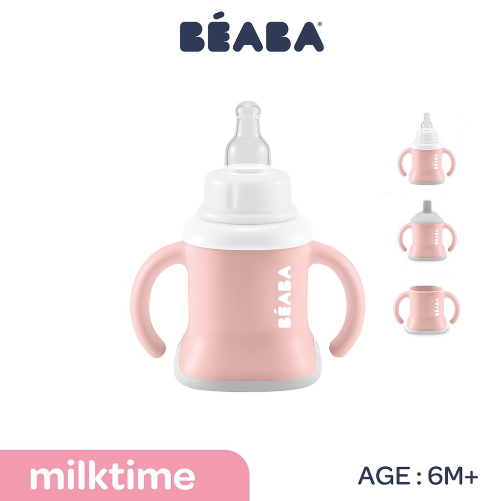 Beaba Baby 3-In-1 Training Cup - Gelas Minum Bayi (Pink)