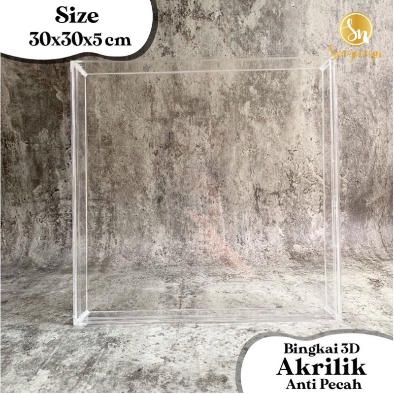 EXPEDISI Bingkai 30x30 cm Akrilik Transparant | Frame 3D Mahar | Figura Acrylic