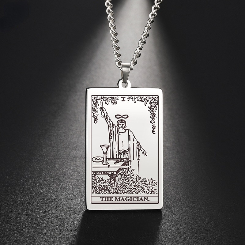 Kalung Rantai Panjang 60MM Desain Tarot Seri 2 Bahan Stainless Steel