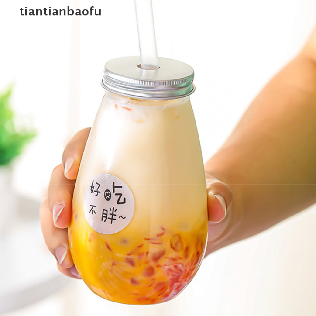 Botol Minum Bahan Plastik Transparan Dengan Tutup Dan Sedotan Portable Untuk Kopi Susu Teh Jus Yogurt