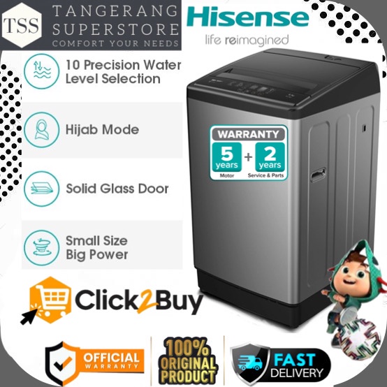 HISENSE MESIN CUCI 1 TABUNG 10.5KG WTJA1101T WTJA 1101T TEMPERED GLASS DOOR TOP LOADING