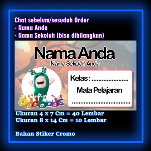 

Stiker Label Buku Oddbods kartun anime lucu Karakter Lucu Custom Lebel Nama cromo murah 20 Varian berbeda Sticker Pelajaran Mapel buku anak sekolah Vol 10