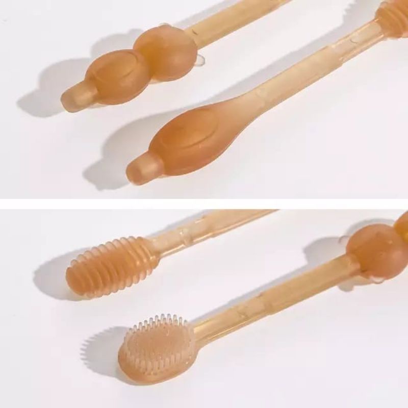 Sikat gigi lidah bayi silikon 3in1 kemasan kotak / baby toothbrush