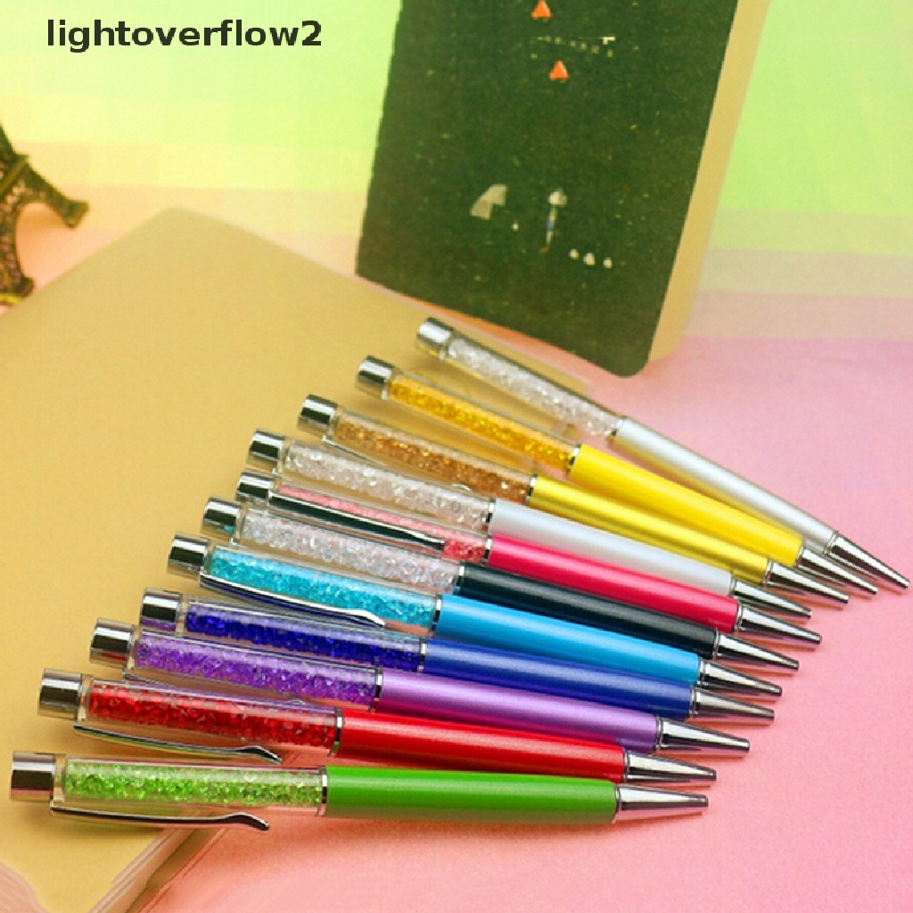 (lightoverflow2) Pulpen Roller Ball Dengan Hiasan Kristal Imitasi Untuk Kantor / Sekolah